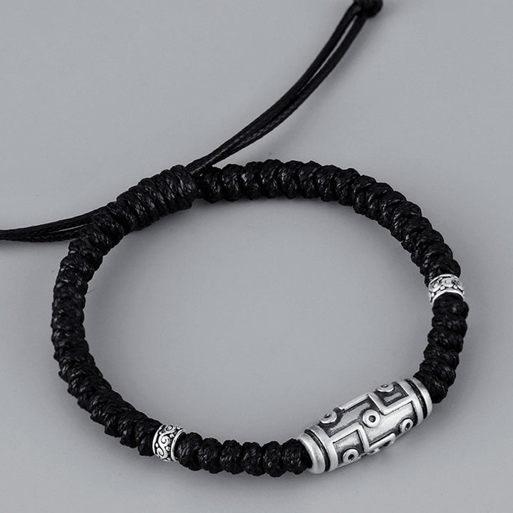 Bracelet en corde de bénédiction à neuf yeux en argent sterling 999 avec perles Dzi de Buddha Stones