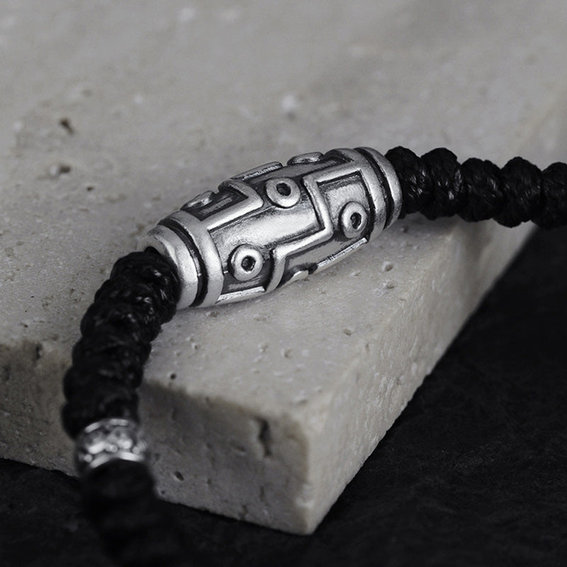 Bracelet en corde de bénédiction à neuf yeux en argent sterling 999 avec perles Dzi de Buddha Stones - image 2