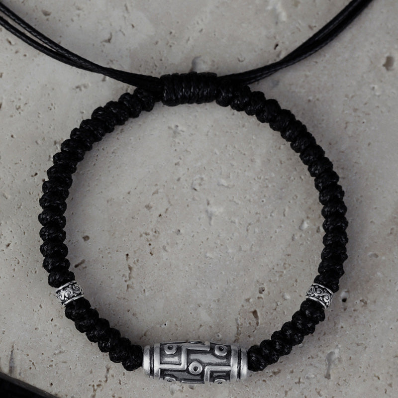 Bracelet en corde de bénédiction à neuf yeux en argent sterling 999 avec perles Dzi de Buddha Stones