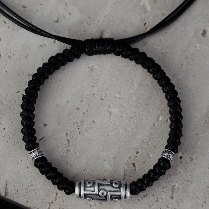 Bracelet en corde de bénédiction à neuf yeux en argent sterling 999 avec perles Dzi de Buddha Stones