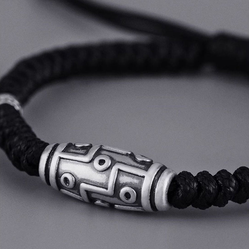 Bracelet en corde de bénédiction à neuf yeux en argent sterling 999 avec perles Dzi de Buddha Stones - image 1