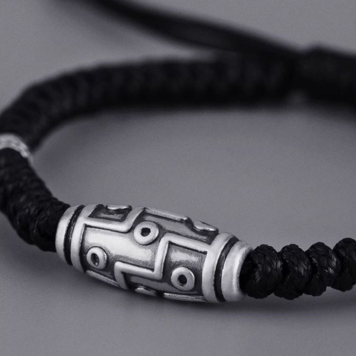 Bracelet en corde de bénédiction à neuf yeux en argent sterling 999 avec perles Dzi de Buddha Stones - image 1