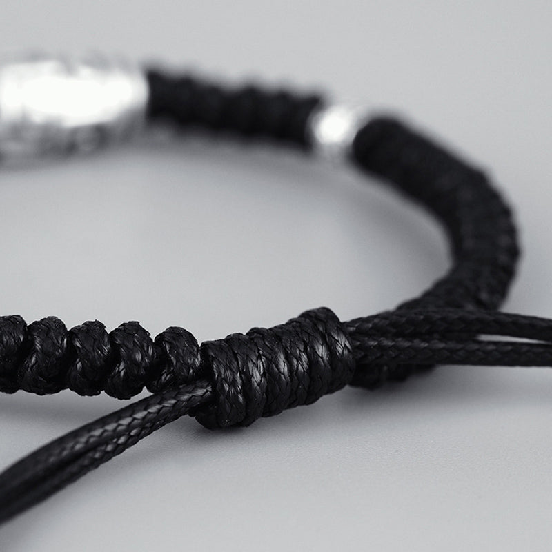 Bracelet en corde de bénédiction à neuf yeux en argent sterling 999 avec perles Dzi de Buddha Stones