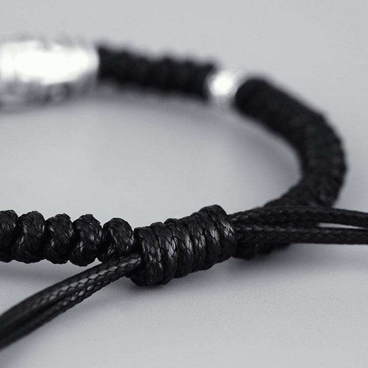 Bracelet en corde de bénédiction à neuf yeux en argent sterling 999 avec perles Dzi de Buddha Stones