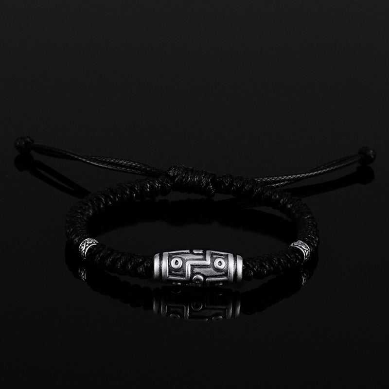 Bracelet en corde de bénédiction à neuf yeux en argent sterling 999 avec perles Dzi de Buddha Stones