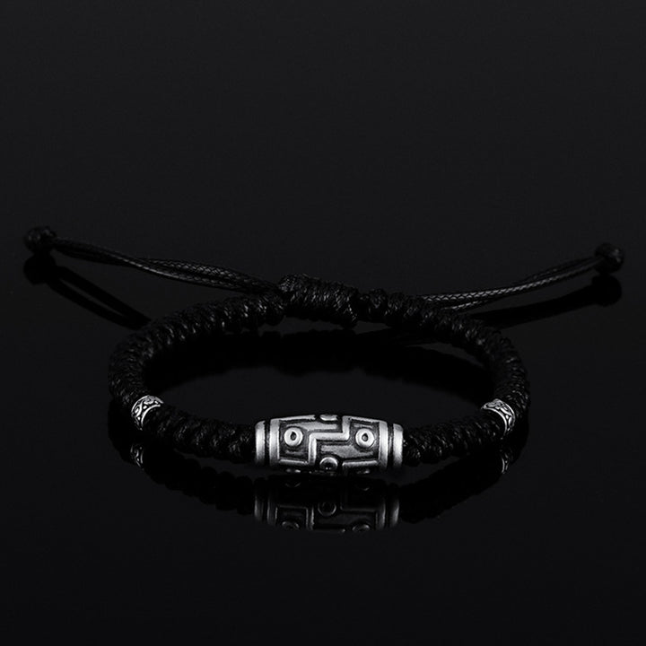 Bracelet en corde de bénédiction à neuf yeux en argent sterling 999 avec perles Dzi de Buddha Stones