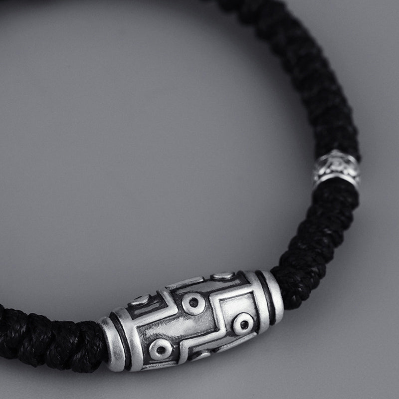 Bracelet en corde de bénédiction à neuf yeux en argent sterling 999 avec perles Dzi de Buddha Stones
