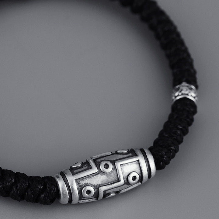 Bracelet en corde de bénédiction à neuf yeux en argent sterling 999 avec perles Dzi de Buddha Stones