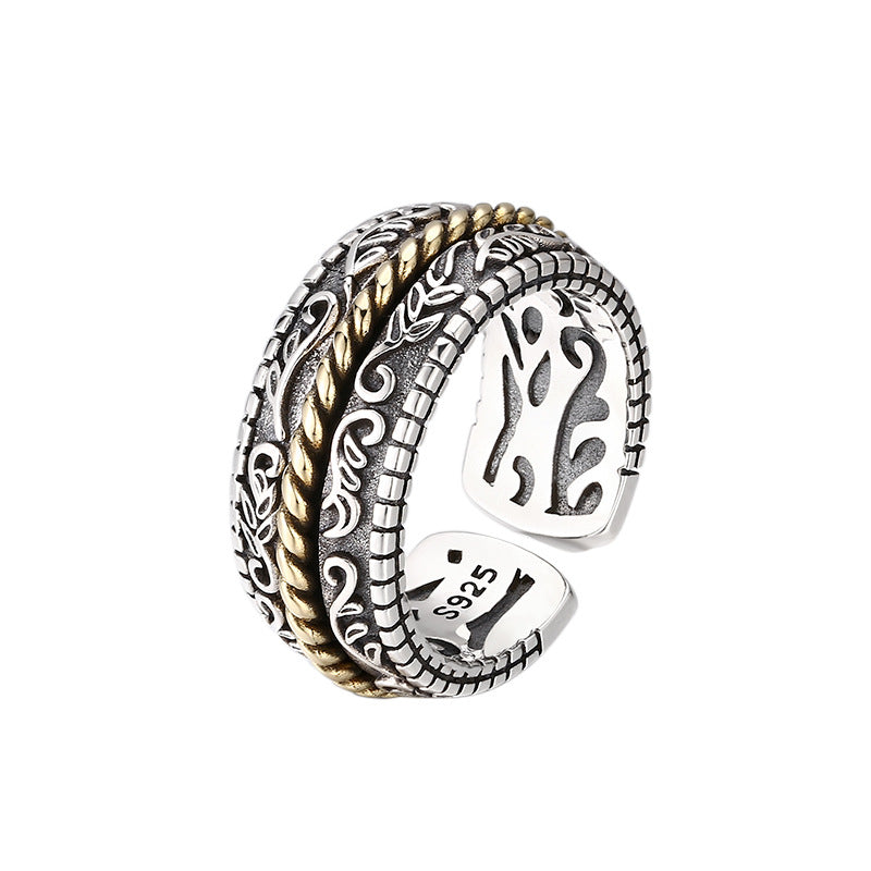 Bague ajustable en argent sterling 925 Buddha Stones et motif floral de la dynastie Tang - image 5