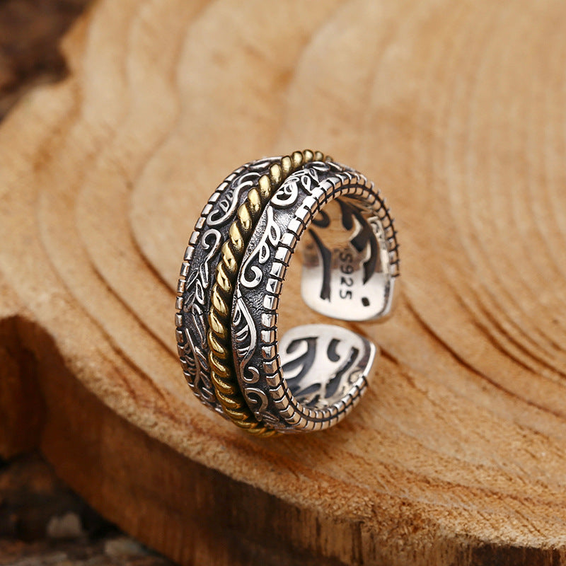 Bague ajustable en argent sterling 925 Buddha Stones et motif floral de la dynastie Tang - Réglable - image 0