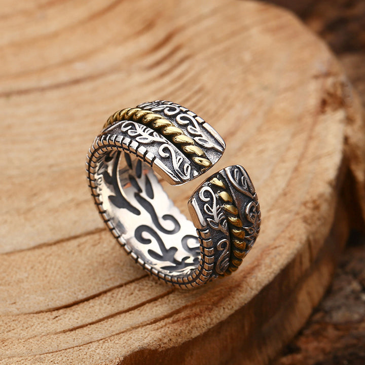 Bague ajustable en argent sterling 925 Buddha Stones et motif floral de la dynastie Tang - image 2