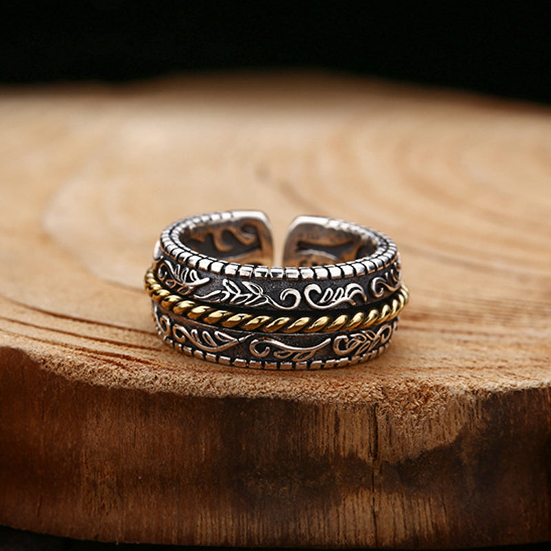 Bague ajustable en argent sterling 925 Buddha Stones et motif floral de la dynastie Tang - image 3