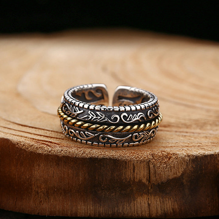 Bague ajustable en argent sterling 925 Buddha Stones et motif floral de la dynastie Tang - image 3