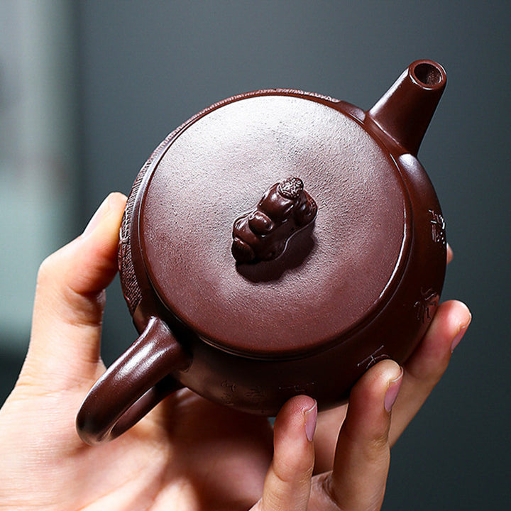 Théière Kung Fu en argile violette faite à la main en pierres de Buddha Stones Yixing, dragon brun, 240 ml
