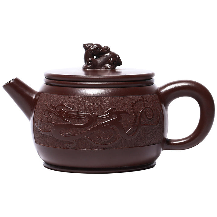 Théière Kung Fu en argile violette faite à la main en pierres de Buddha Stones Yixing, dragon brun, 240 ml