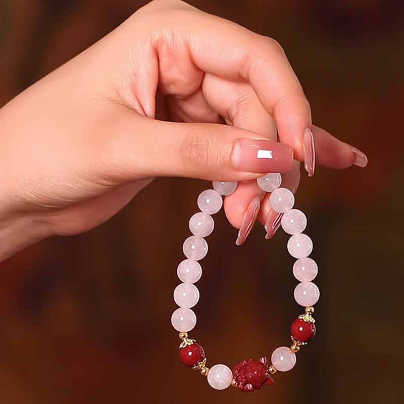 Bracelet d'amour renard à neuf queues en cristal rose naturel de Buddha Stones Cinabre - image 5