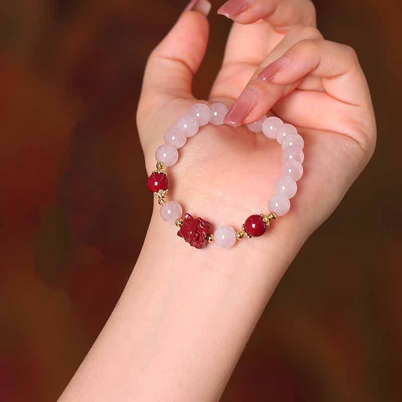 Bracelet d'amour renard à neuf queues en cristal rose naturel de Buddha Stones Cinabre - image 1