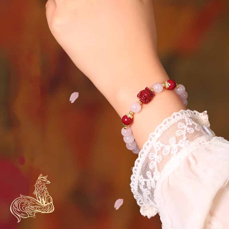 Bracelet d'amour renard à neuf queues en cristal rose naturel de Buddha Stones Cinabre - image 7