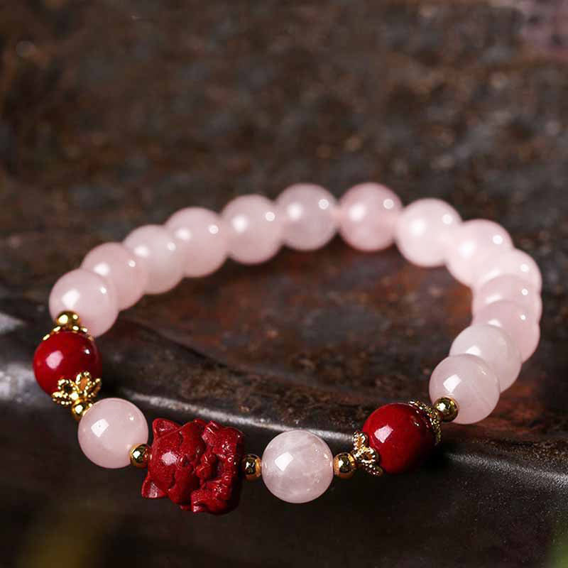 Bracelet d'amour renard à neuf queues en cristal rose naturel de Buddha Stones Cinabre - image 0