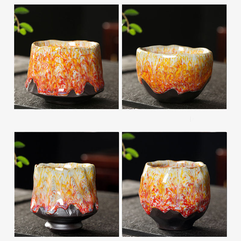 Buddha Stones Orange Rouge Vert Jaune Tasse à Thé en Céramique Tasse à Thé Kung Fu