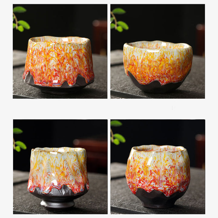 Buddha Stones Orange Rouge Vert Jaune Tasse à Thé en Céramique Tasse à Thé Kung Fu