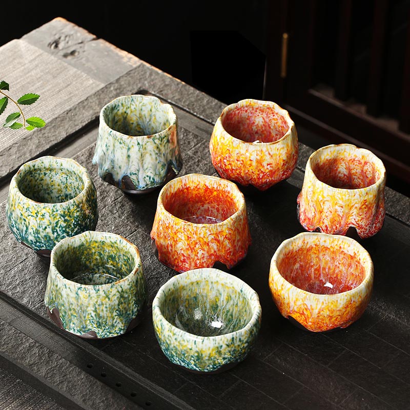 Buddha Stones Orange Rouge Vert Jaune Tasse à Thé en Céramique Tasse à Thé Kung Fu