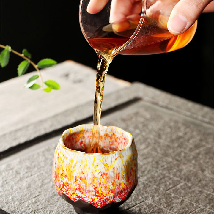 Buddha Stones Orange Rouge Vert Jaune Tasse à Thé en Céramique Tasse à Thé Kung Fu