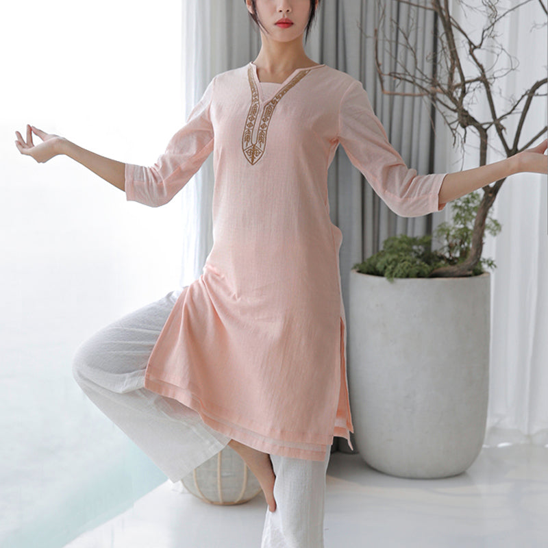 Ensemble de 2 pièces en coton avec haut et pantalon pour femme Motif Buddha Stones - Rose (haut et pantalon) - US8-10，UK/AU12-14，EU40-42 (2XL) - image 14