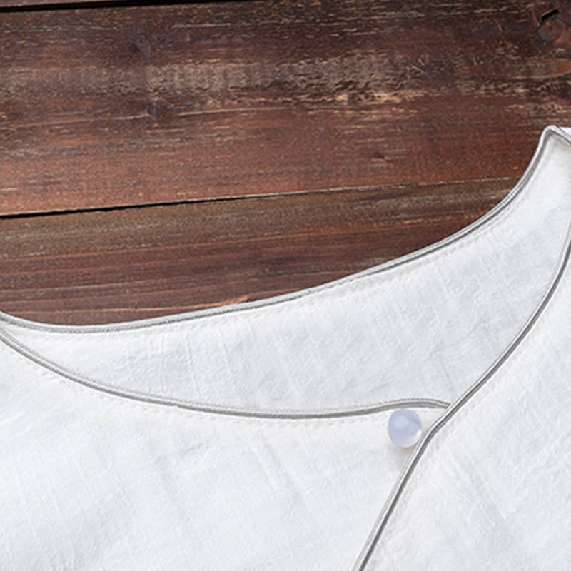 Ensemble de 2 pièces en coton et lin pour femme avec haut et pantalon blanc et Buddha Stones, design simple, méditation, yoga, zen, tai-chi - image 10