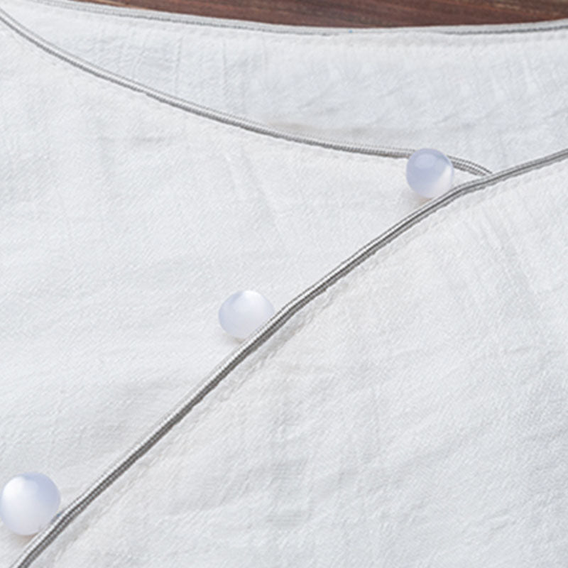 Ensemble de 2 pièces en coton et lin pour femme avec haut et pantalon blanc et Buddha Stones, design simple, méditation, yoga, zen, tai-chi - image 12
