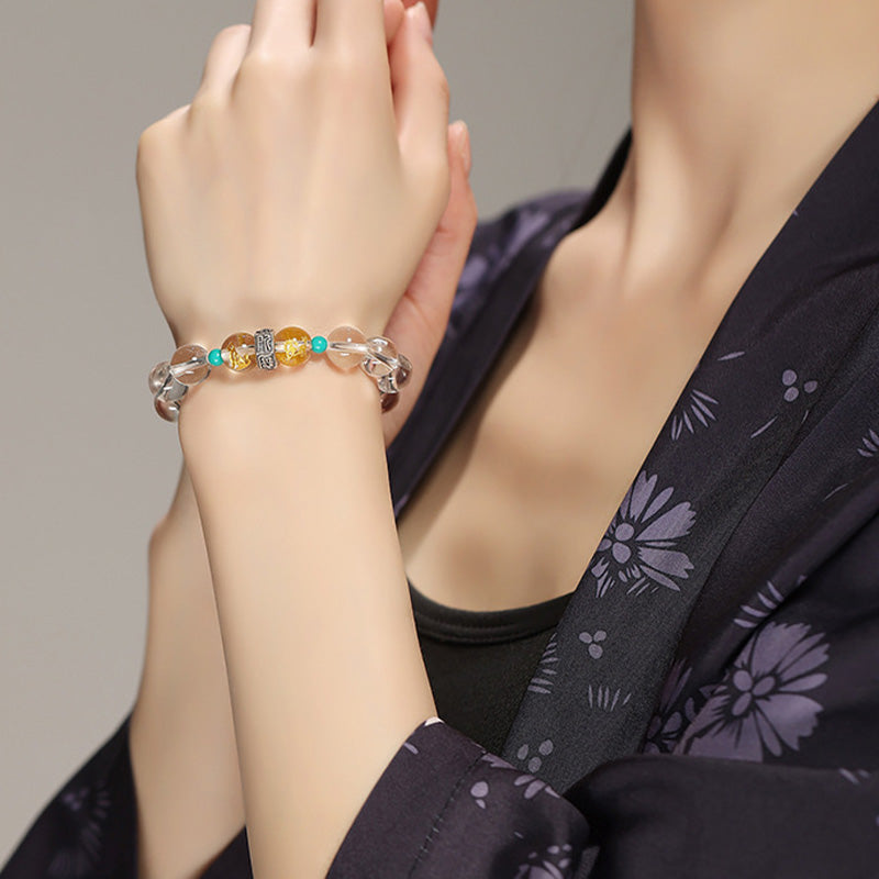 Bracelet de guérison en jade Hetian en cristal blanc avec Buddha Stones en argent sterling 925 et signes du zodiaque chinois