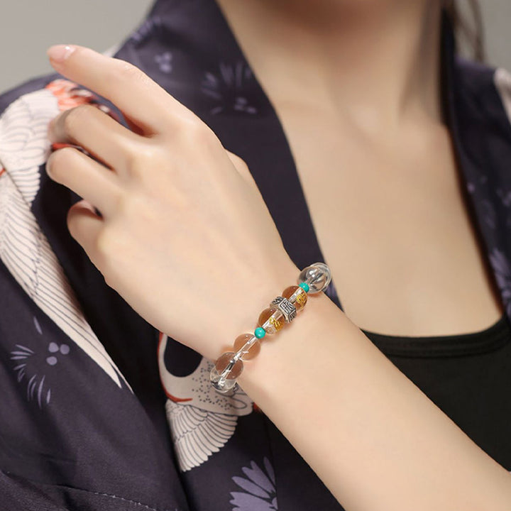 Bracelet de guérison en jade Hetian en cristal blanc avec Buddha Stones en argent sterling 925 et signes du zodiaque chinois