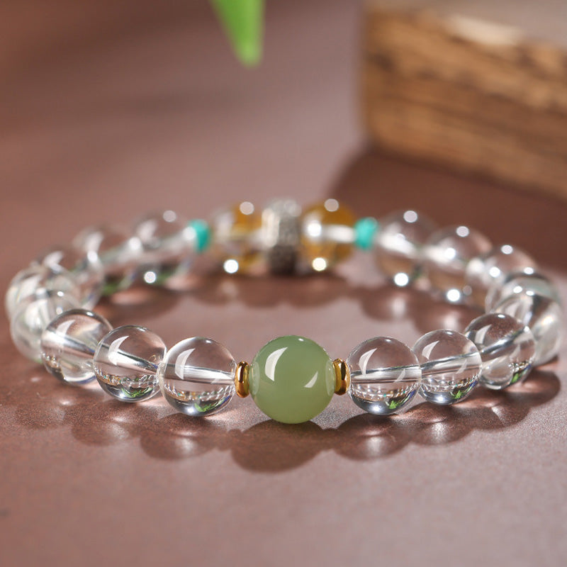 Bracelet de guérison en jade Hetian en cristal blanc avec Buddha Stones en argent sterling 925 et signes du zodiaque chinois