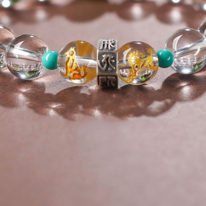 Bracelet de guérison en jade Hetian en cristal blanc avec Buddha Stones en argent sterling 925 et signes du zodiaque chinois