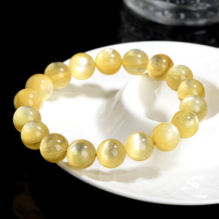 Bracelet de protection et de prospérité en lépidolite dorée naturelle de Buddha Stones