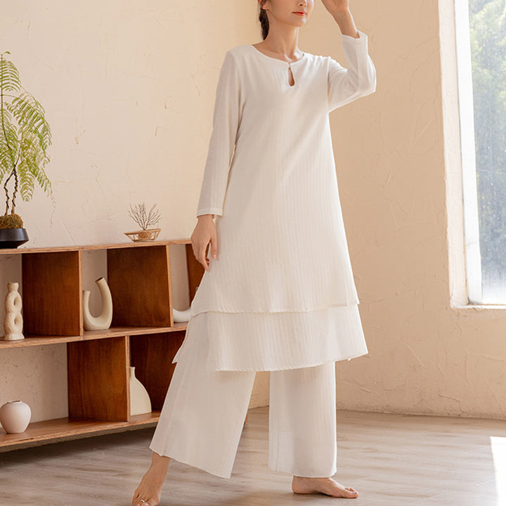 Ensemble de 2 pièces Buddha Stones haut et pantalon pour femme, design simple, pour la méditation, le yoga, le Tai Chi
