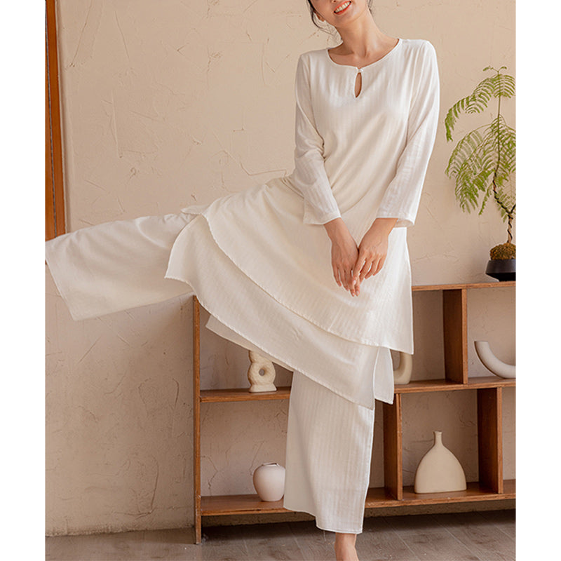 Ensemble de 2 pièces Buddha Stones haut et pantalon pour femme, design simple, pour la méditation, le yoga, le Tai Chi