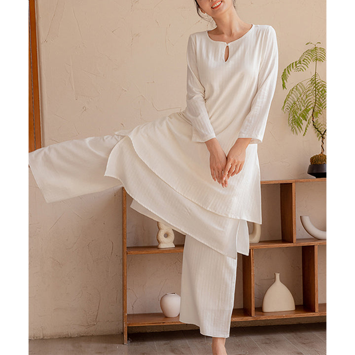 Ensemble de 2 pièces Buddha Stones haut et pantalon pour femme, design simple, pour la méditation, le yoga, le Tai Chi