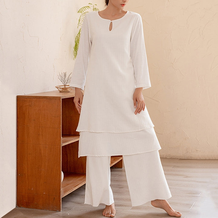 Ensemble de 2 pièces Buddha Stones haut et pantalon pour femme, design simple, pour la méditation, le yoga, le Tai Chi - image 1