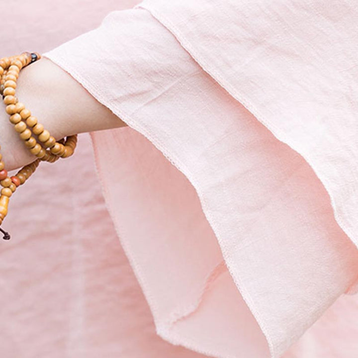 Ensemble de 2 pièces en coton et lin pour femme avec haut et pantalon uni Motif Buddha Stones Yoga Zen Tai Chi - image 7