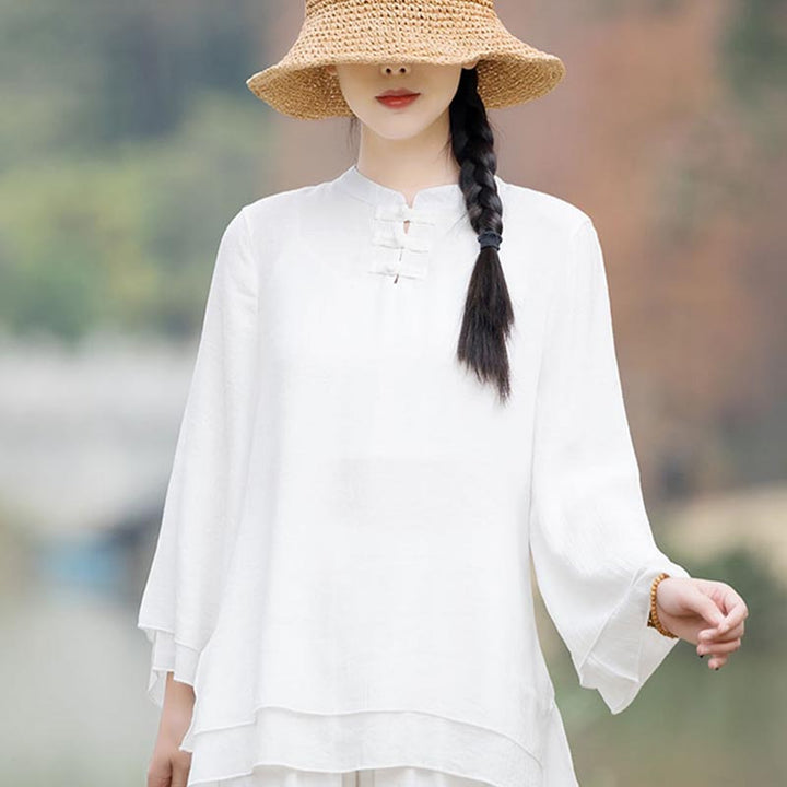 Ensemble de 2 pièces en coton et lin pour femme avec haut et pantalon uni Motif Buddha Stones Yoga Zen Tai Chi - image 19