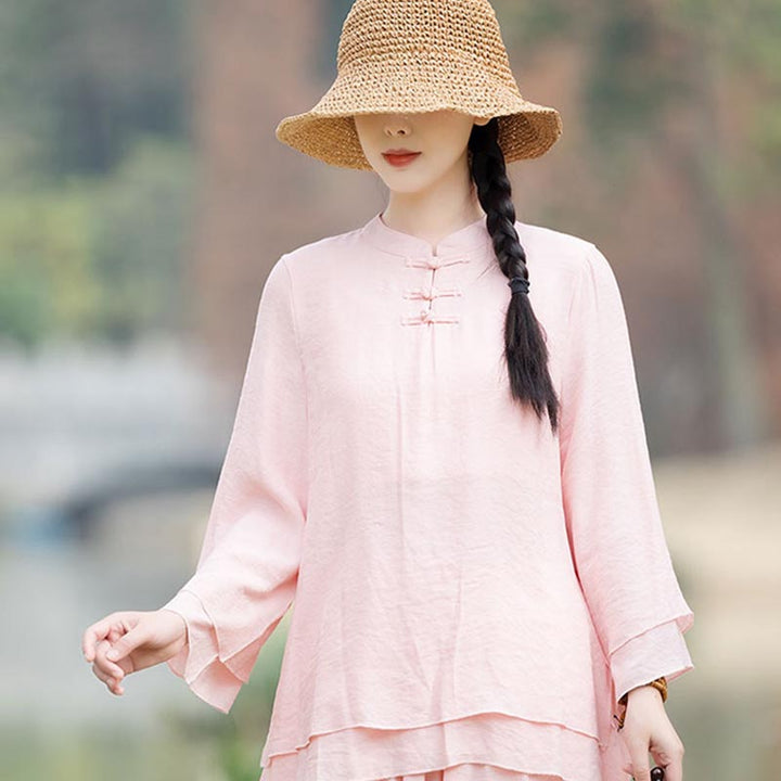 Ensemble de 2 pièces en coton et lin pour femme avec haut et pantalon uni Motif Buddha Stones Yoga Zen Tai Chi - image 13