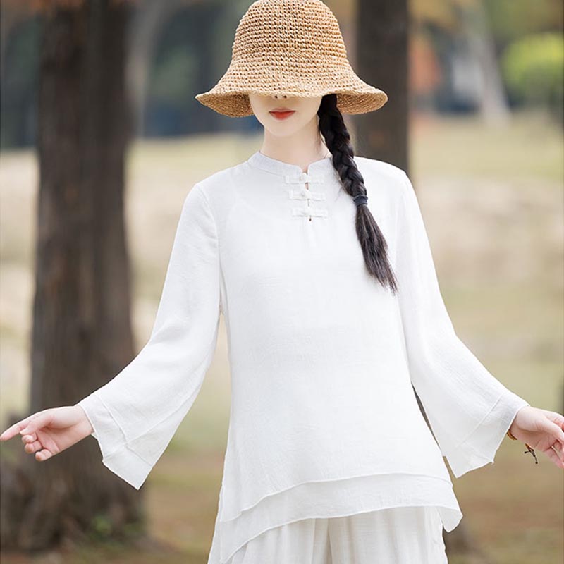 Ensemble de 2 pièces en coton et lin pour femme avec haut et pantalon uni Motif Buddha Stones Yoga Zen Tai Chi - image 20