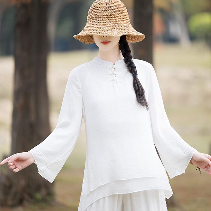 Ensemble de 2 pièces en coton et lin pour femme avec haut et pantalon uni Motif Buddha Stones Yoga Zen Tai Chi - image 20