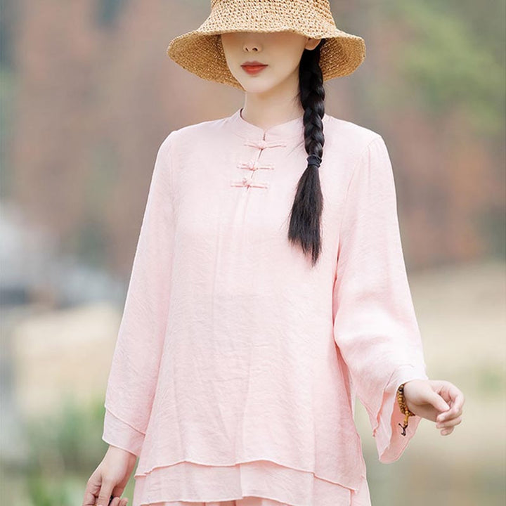 Ensemble de 2 pièces en coton et lin pour femme avec haut et pantalon uni Motif Buddha Stones Yoga Zen Tai Chi - image 5