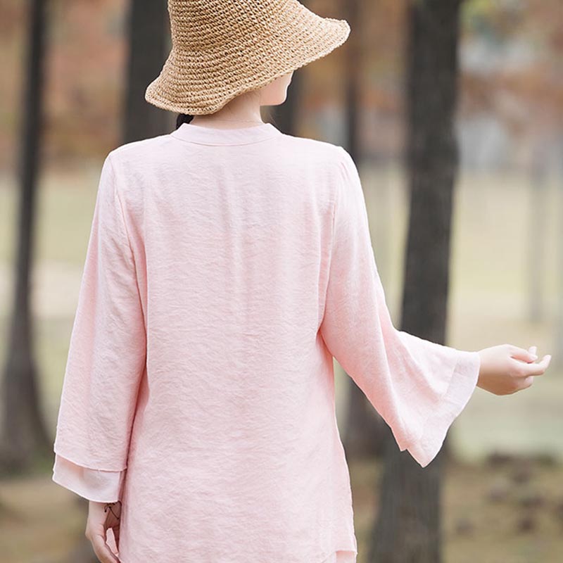 Ensemble de 2 pièces en coton et lin pour femme avec haut et pantalon uni Motif Buddha Stones Yoga Zen Tai Chi - image 4