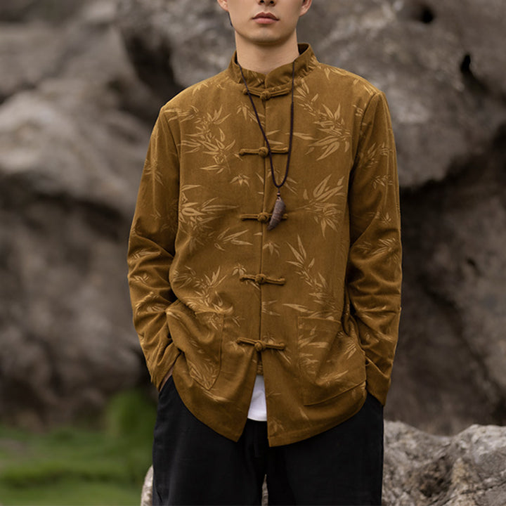 Buddha Stones de bambou Vêtements Veste de costume chinois Tang Manteau Vêtements pour hommes - Jaune (Haut seulement) - US/UK/AU46，EU56 (5XL)  - image 0