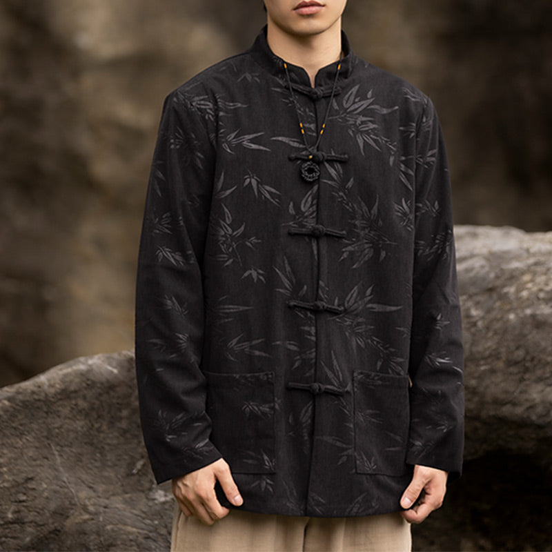 Buddha Stones de bambou Vêtements Veste de costume chinois Tang Manteau Vêtements pour hommes - Noir (Haut seulement) - US/UK/AU46，EU56 (5XL)  - image 5