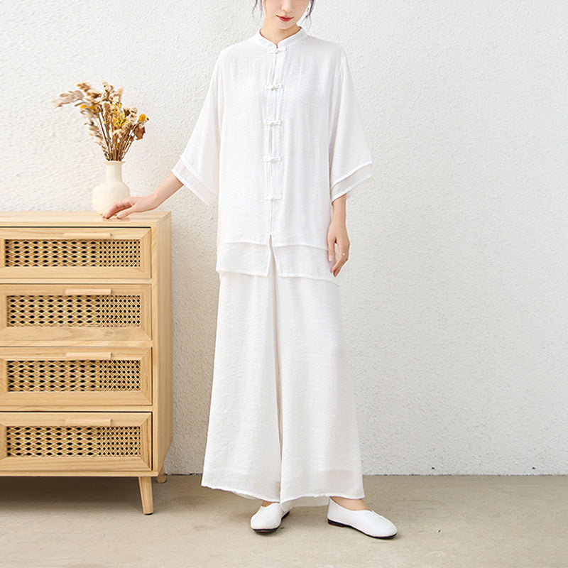 Ensemble de 2 pièces en Buddha Stones haut et pantalon en forme de grenouille chinoise simple pour méditation, yoga, zen, tai-chi - image 18