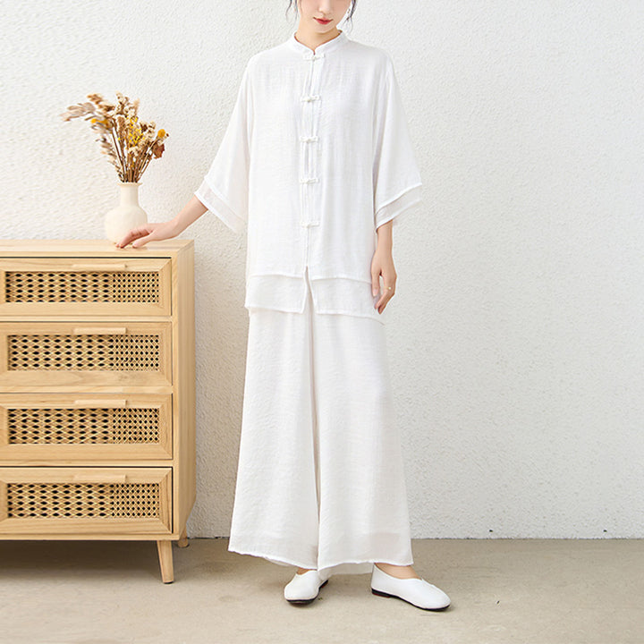 Ensemble de 2 pièces en Buddha Stones haut et pantalon en forme de grenouille chinoise simple pour méditation, yoga, zen, tai-chi - image 18